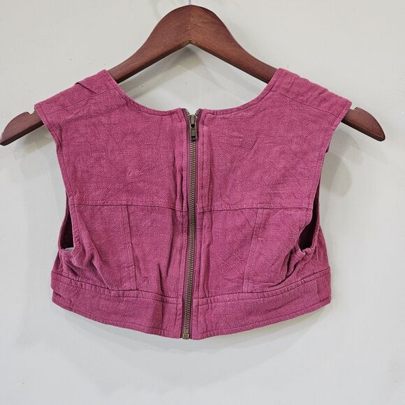 Free People Womens Linen Blend Crop Top Bralette Size 0 Pink Skater Full Zip - Picture 5 of 9